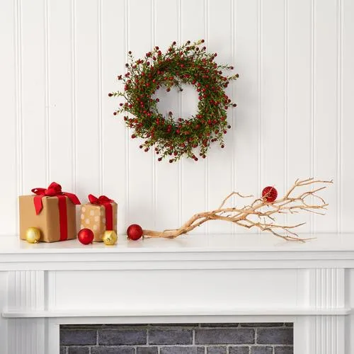 16" Boxwood and Berries Artificial Wreath