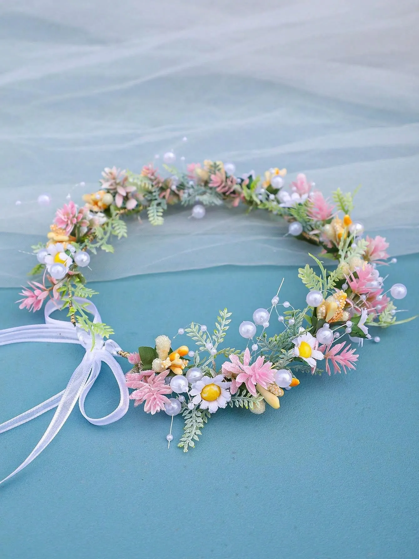 1pc Handmade Red Flower Bridal Headband With Forest Themed Pink Princess Headpiece And Cute Daisy Accessory For Bride, Flower Girl Headwear Boho Tiaras