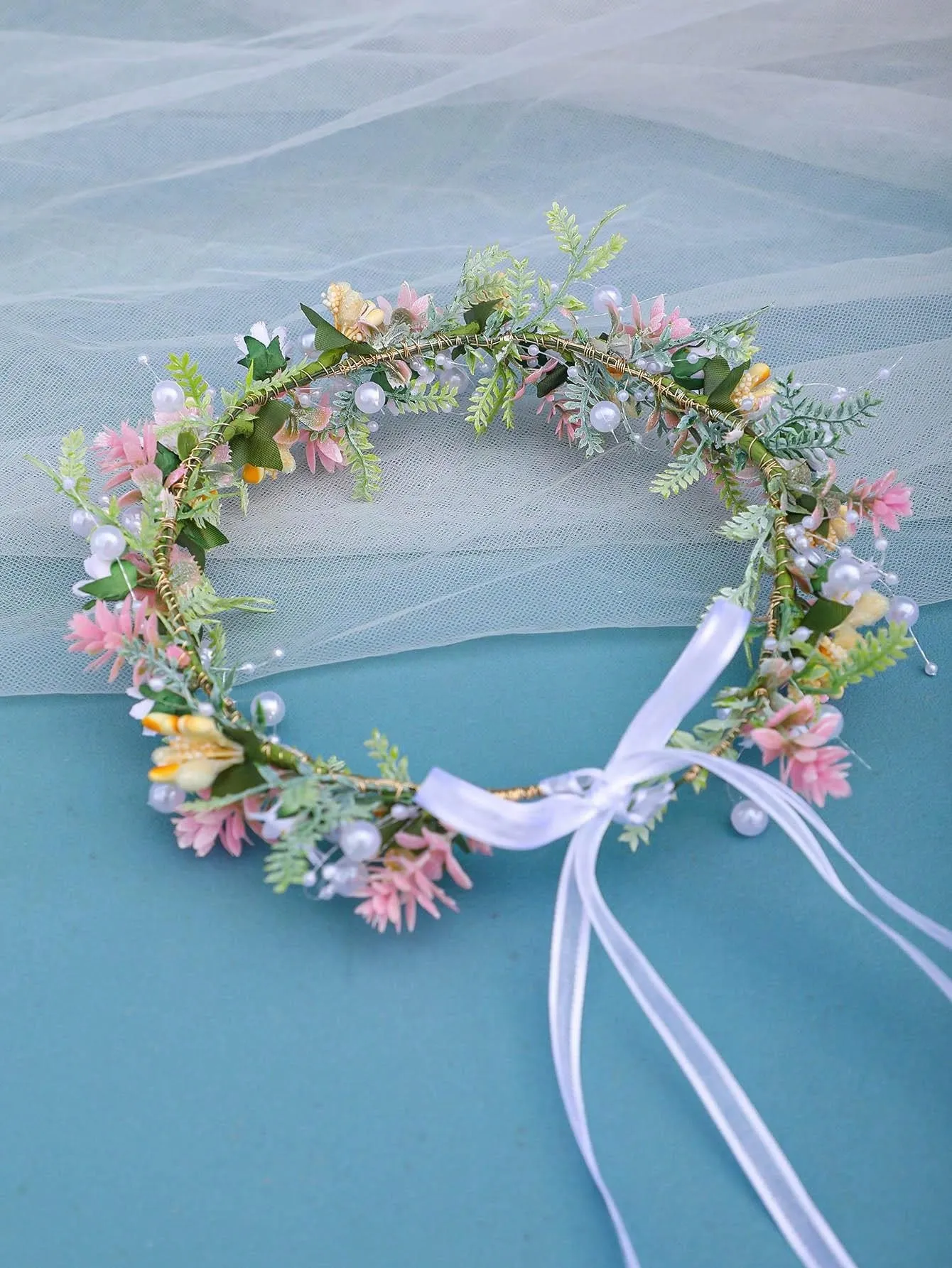 1pc Handmade Red Flower Bridal Headband With Forest Themed Pink Princess Headpiece And Cute Daisy Accessory For Bride, Flower Girl Headwear Boho Tiaras