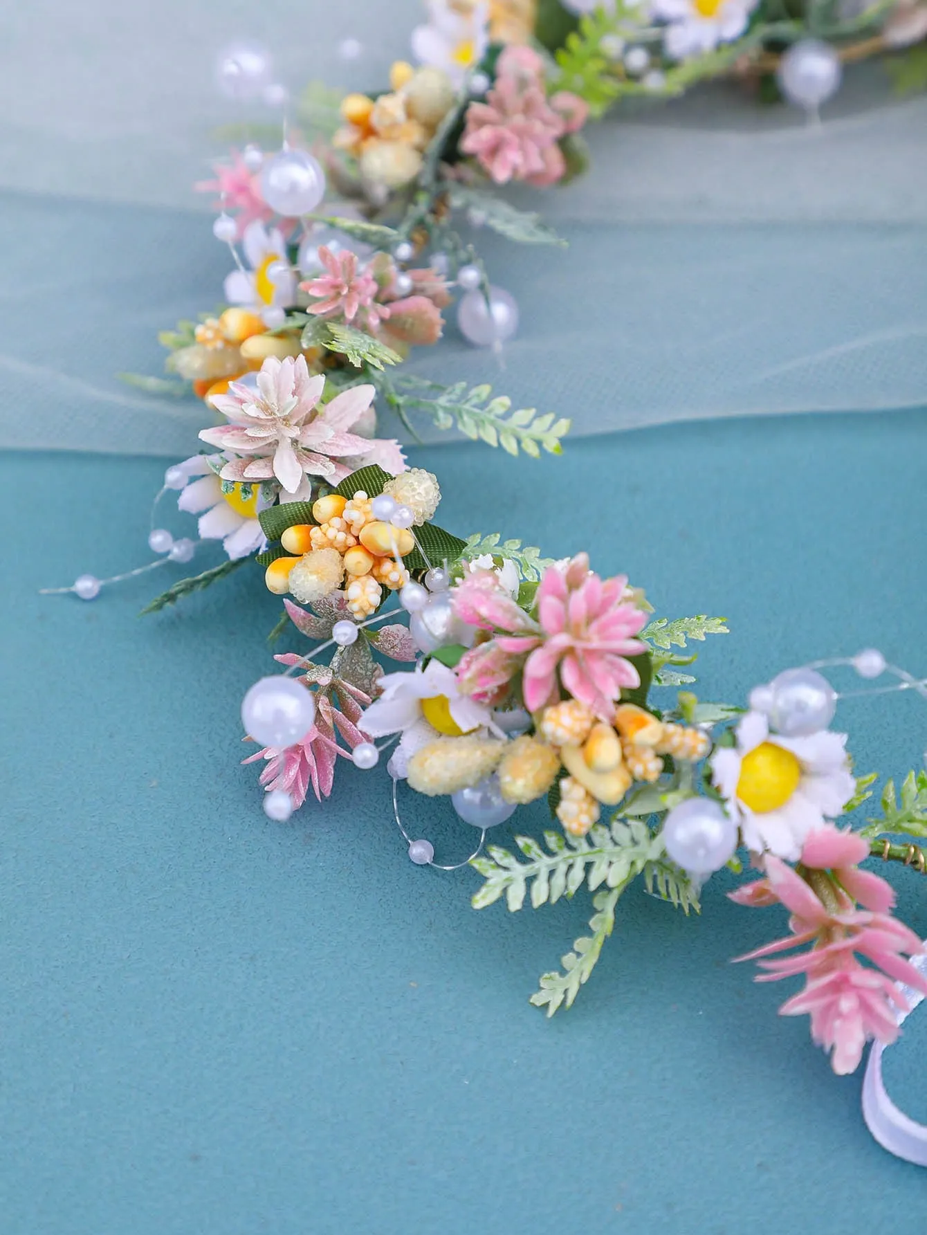 1pc Handmade Red Flower Bridal Headband With Forest Themed Pink Princess Headpiece And Cute Daisy Accessory For Bride, Flower Girl Headwear Boho Tiaras