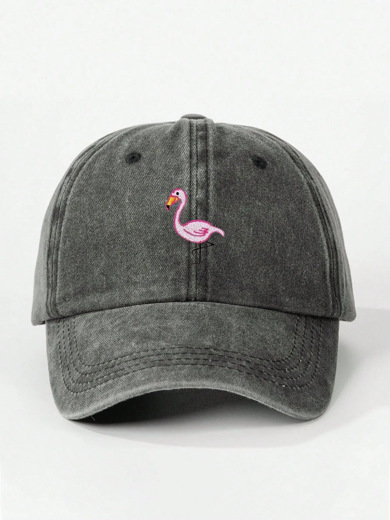 1pc Unisex Embroidered Flamingo Washed Baseball Cap, Outdoor Adjustable Sun Protection Cap For Spring/Autumn, Suitable For Travel/Beach/Holiday, Y2K Style Youth Hat