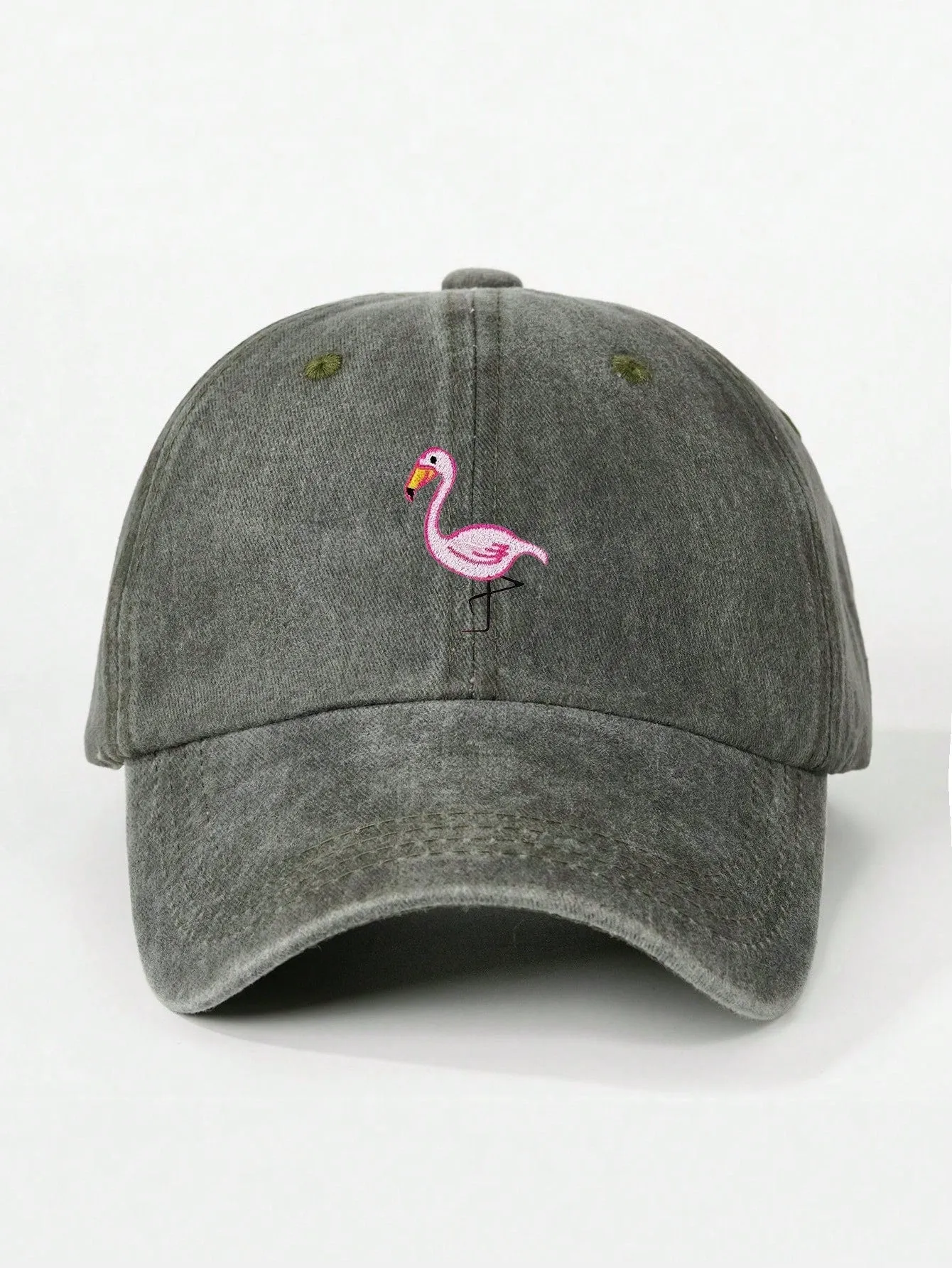 1pc Unisex Embroidered Flamingo Washed Baseball Cap, Outdoor Adjustable Sun Protection Cap For Spring/Autumn, Suitable For Travel/Beach/Holiday, Y2K Style Youth Hat