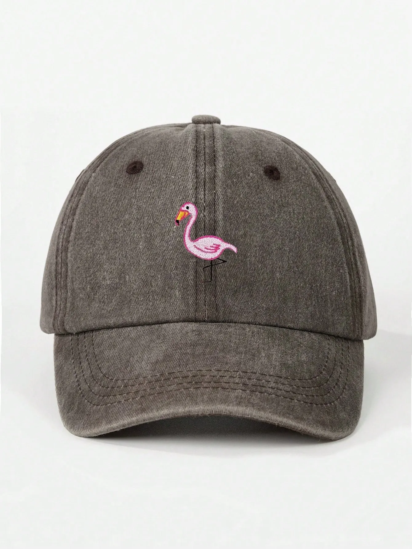 1pc Unisex Embroidered Flamingo Washed Baseball Cap, Outdoor Adjustable Sun Protection Cap For Spring/Autumn, Suitable For Travel/Beach/Holiday, Y2K Style Youth Hat