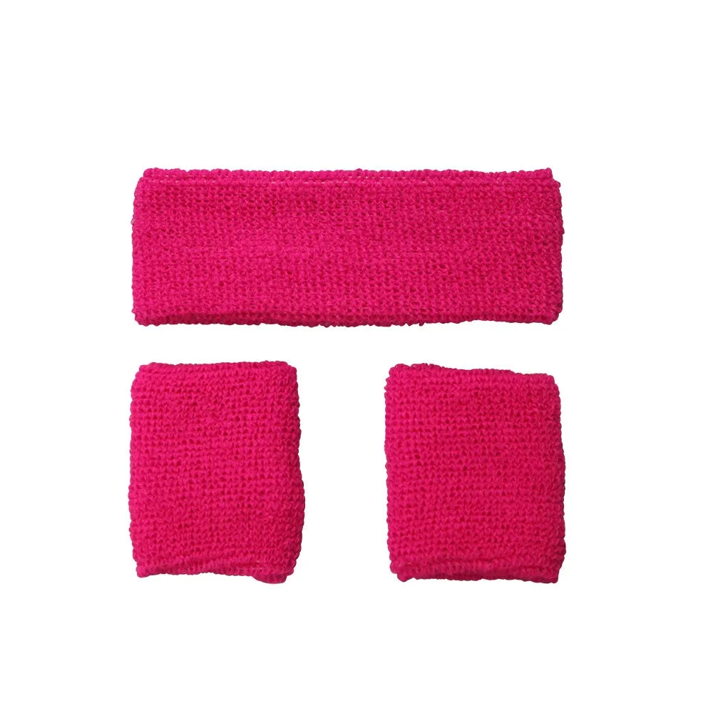 80's Sweatband and Wristbands - Neon Pink