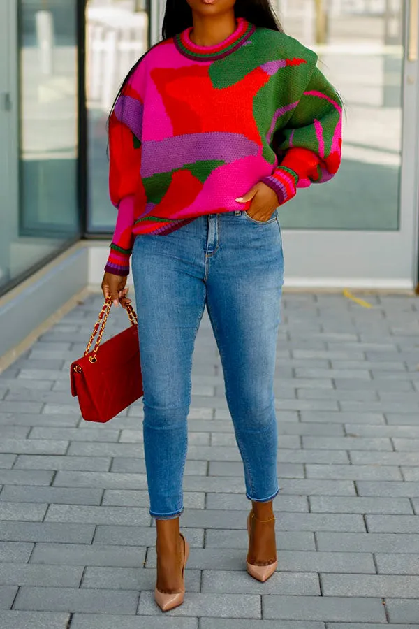 Abstract Colorblock Drop Shoulder Sweater