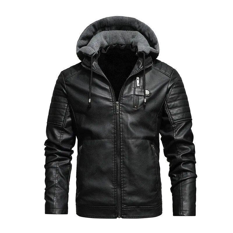 Ashore Shop Mens PU Motorcycle Windproof Leather Jacket