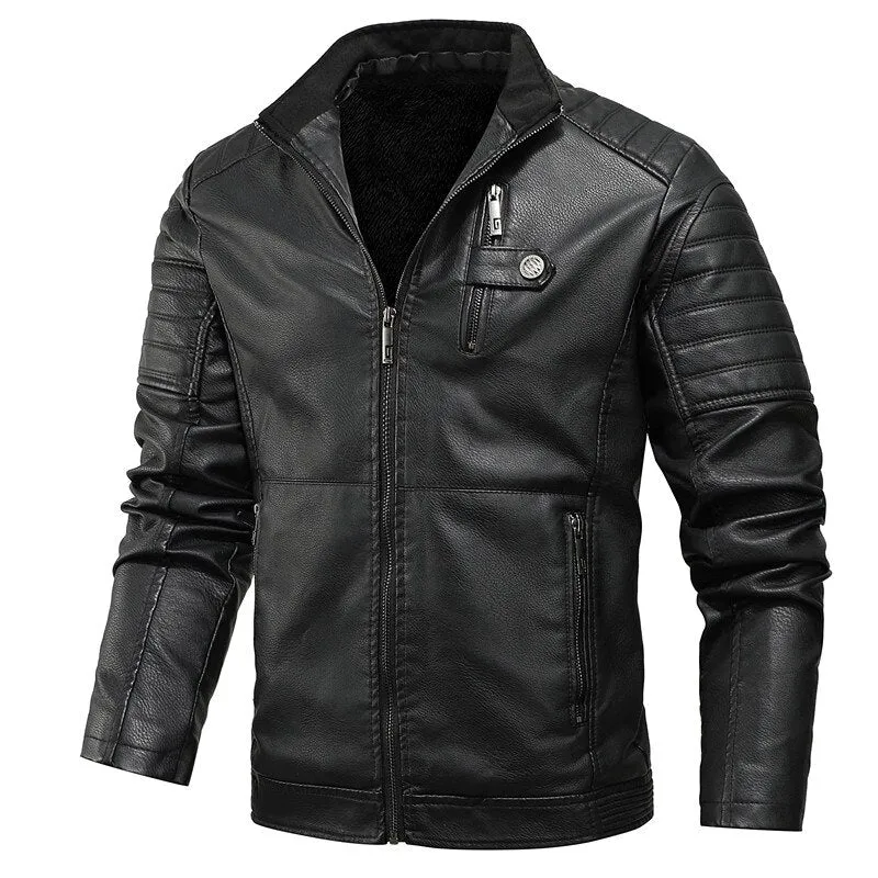 Ashore Shop Mens PU Motorcycle Windproof Leather Jacket