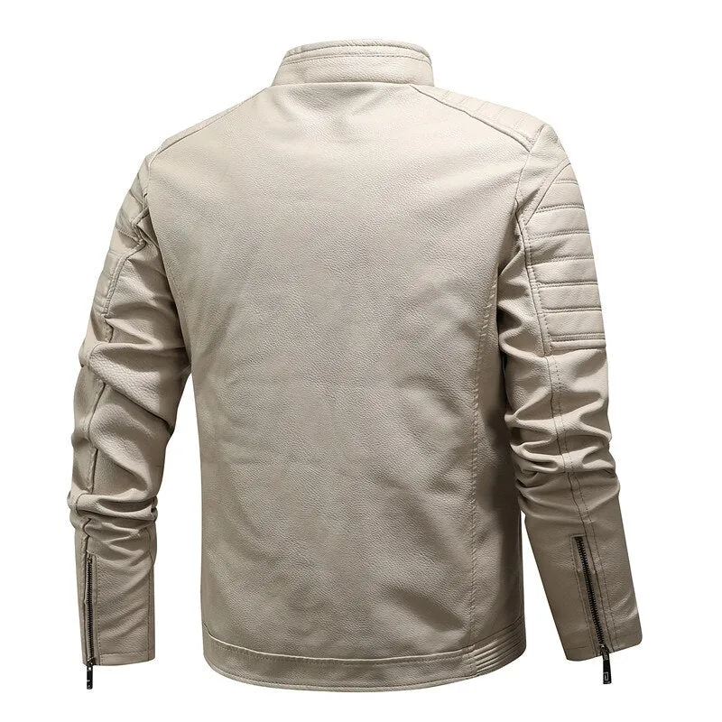 Ashore Shop Mens PU Motorcycle Windproof Leather Jacket