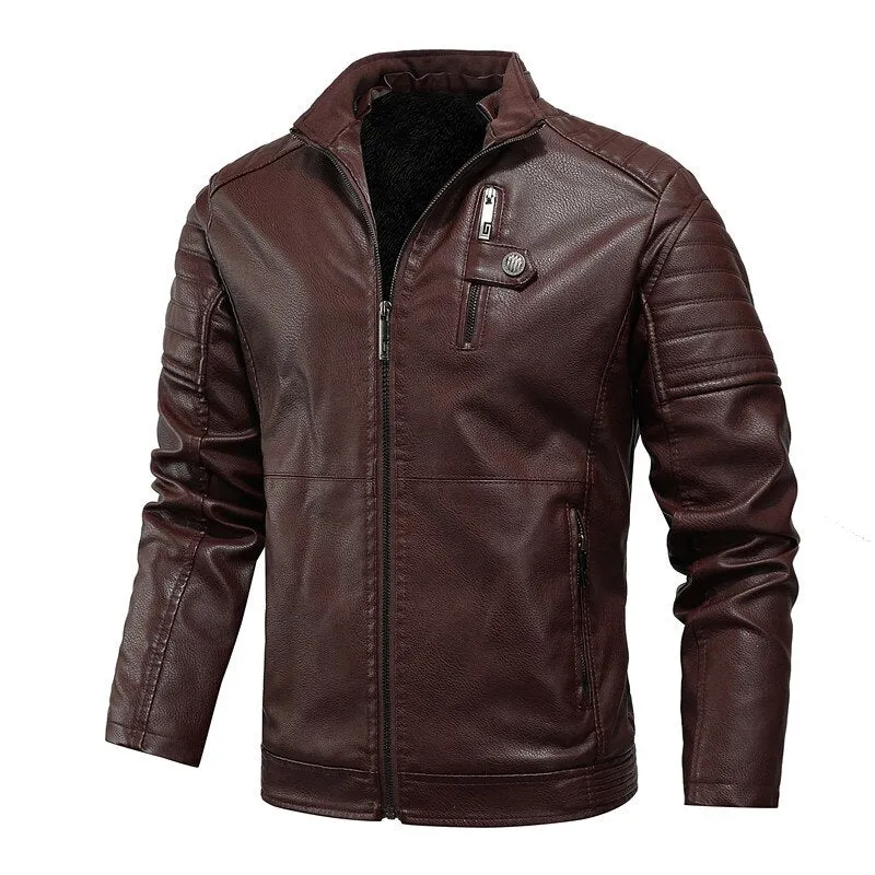 Ashore Shop Mens PU Motorcycle Windproof Leather Jacket