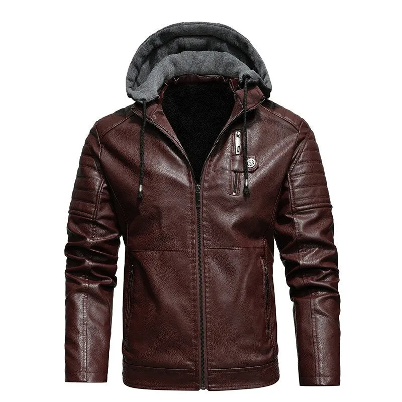 Ashore Shop Mens PU Motorcycle Windproof Leather Jacket