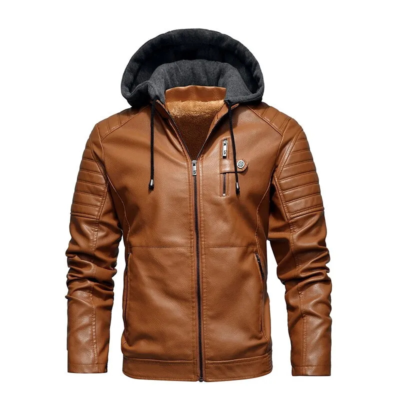 Ashore Shop Mens PU Motorcycle Windproof Leather Jacket