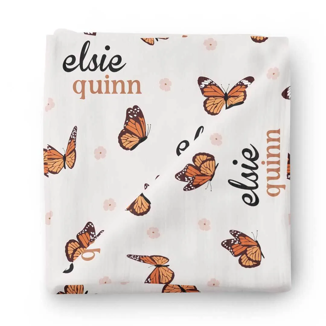 Butterfly Kisses Personalized Swaddle Blanket