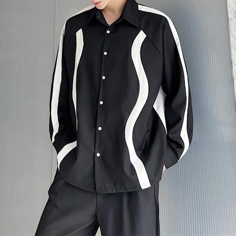 Color Contrast Geometric Pattern Stitching Shirt