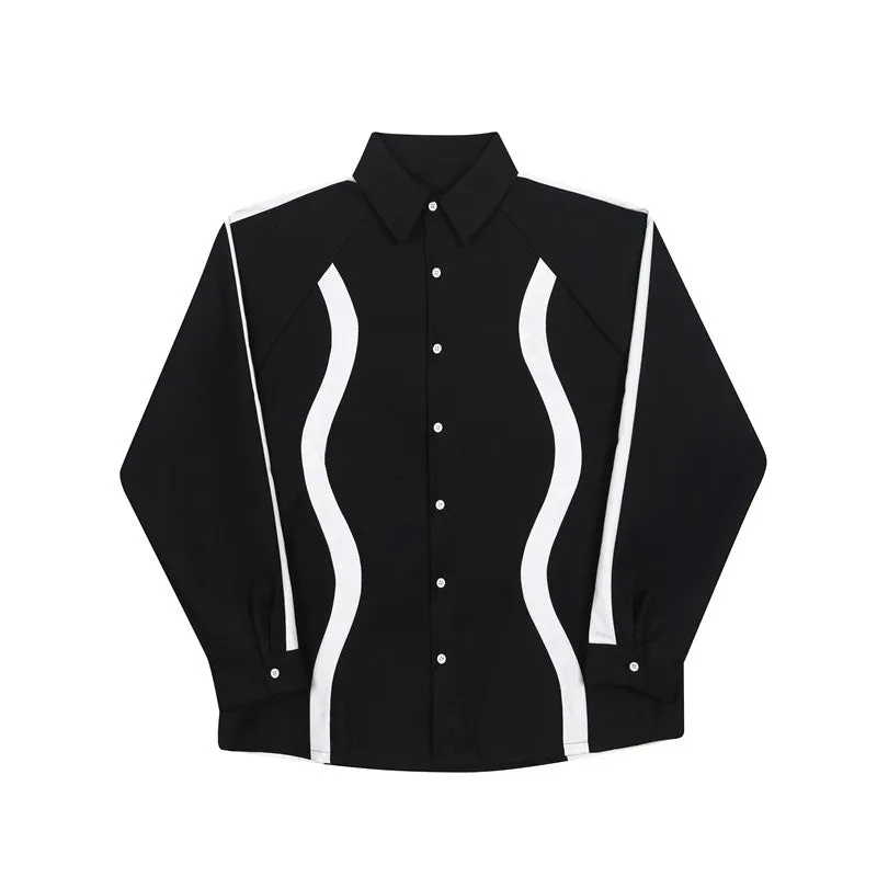 Color Contrast Geometric Pattern Stitching Shirt