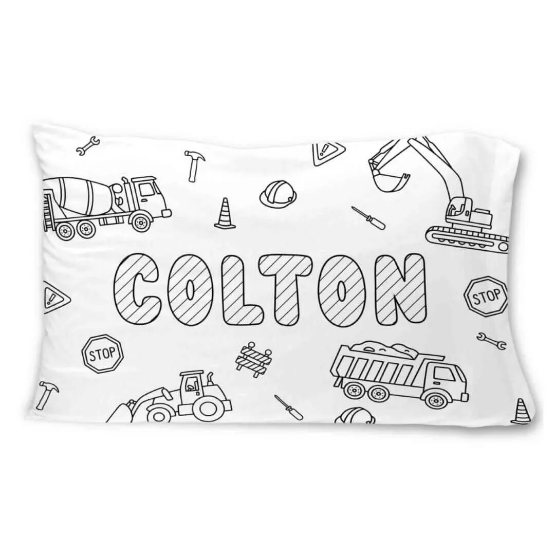 Colorable Personalized Pillowcase | Construction Zone