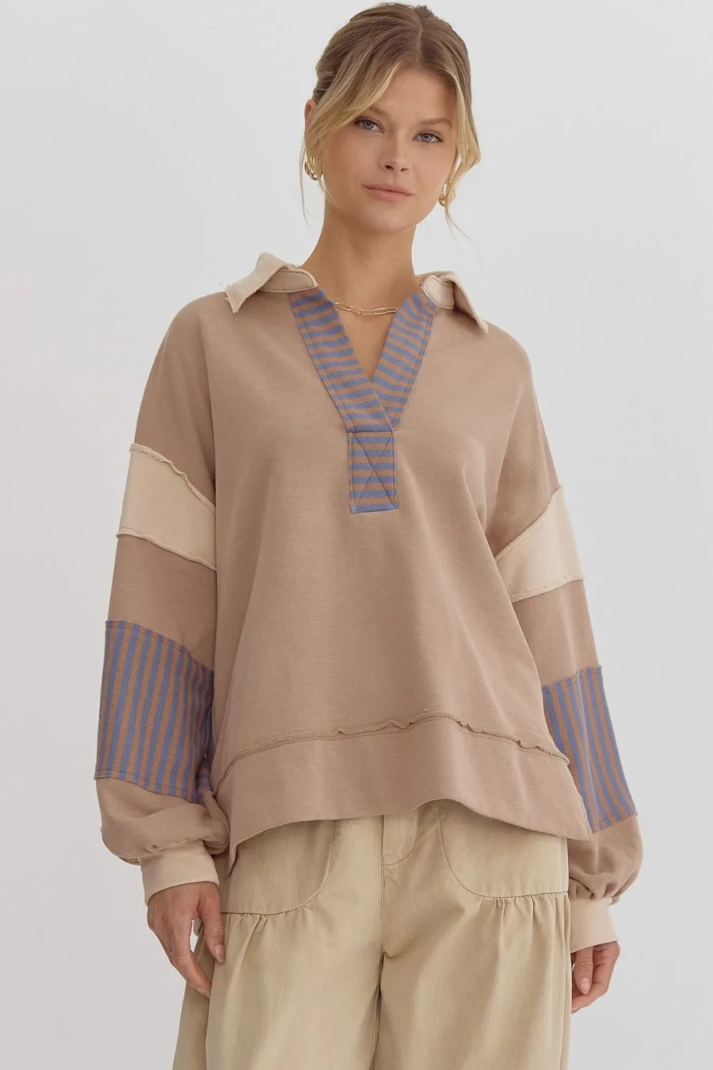 Colorblock Fabulous Mocha Blue Pullover