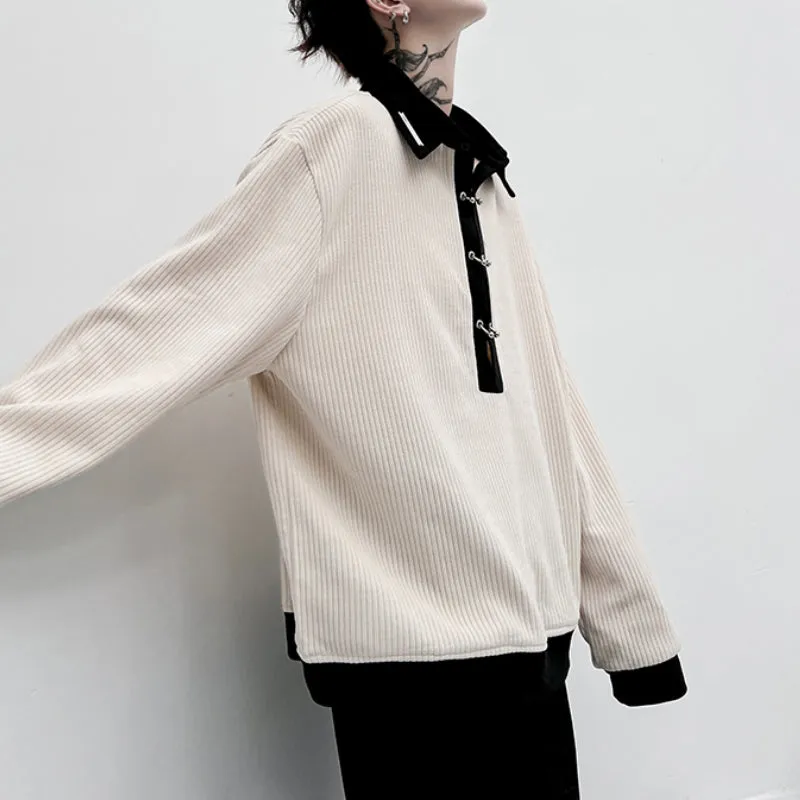 Contrast Color Lapel POLO Thin Sweatshirt