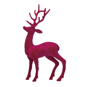 Flocked Plastic Standing Reindeer, Pink