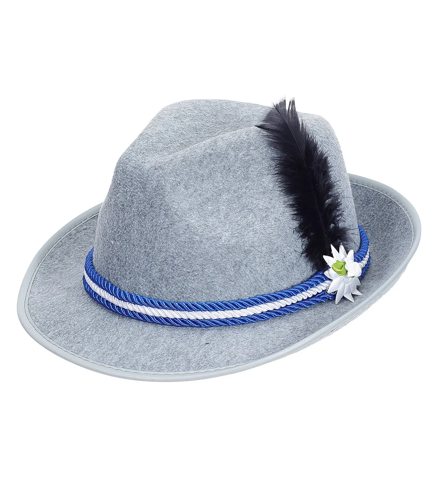 Grey Bavarian Hat with Feather & Edelweiss