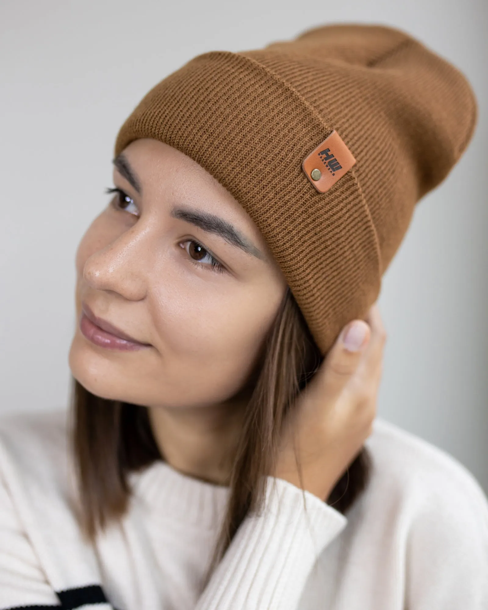 HAAKWEAR Knit Cuffed Beanie - Camel Brown, Made in USA