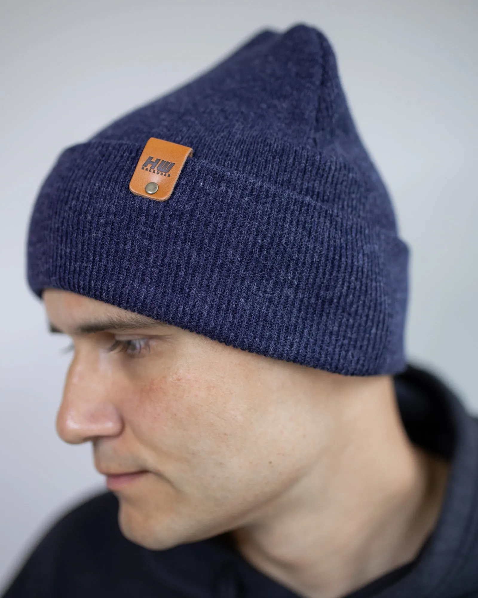 HAAKWEAR Knit Cuffed Beanie - Denim Blue, Made in USA