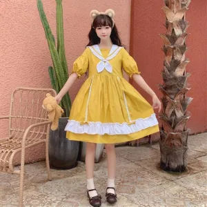 Harajuku Falbala Contrast Color Dress