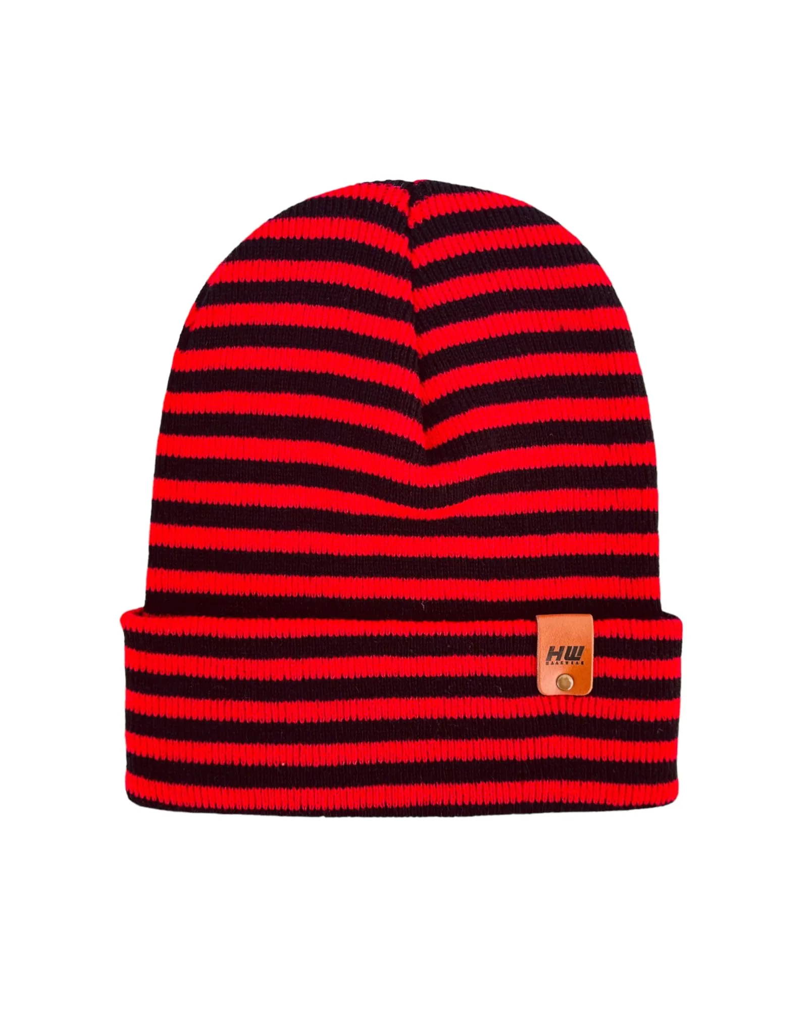 HW6064 HAAKWEAR Traditional RORO Cuffed Beanie - Black/Red, Made in USA