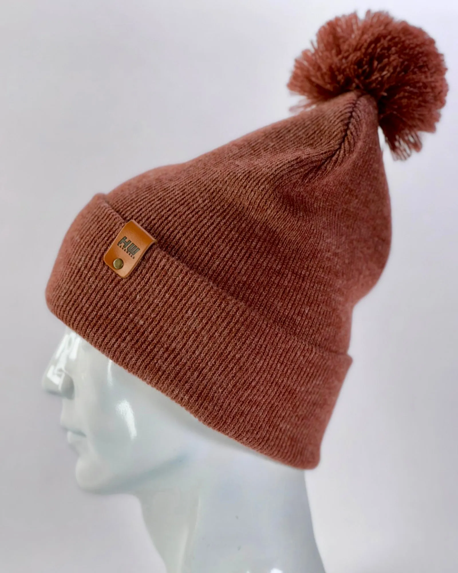 HW6071 HAAKWEAR Pom Pom Beanie - Made in USA - Rusty Burgundy