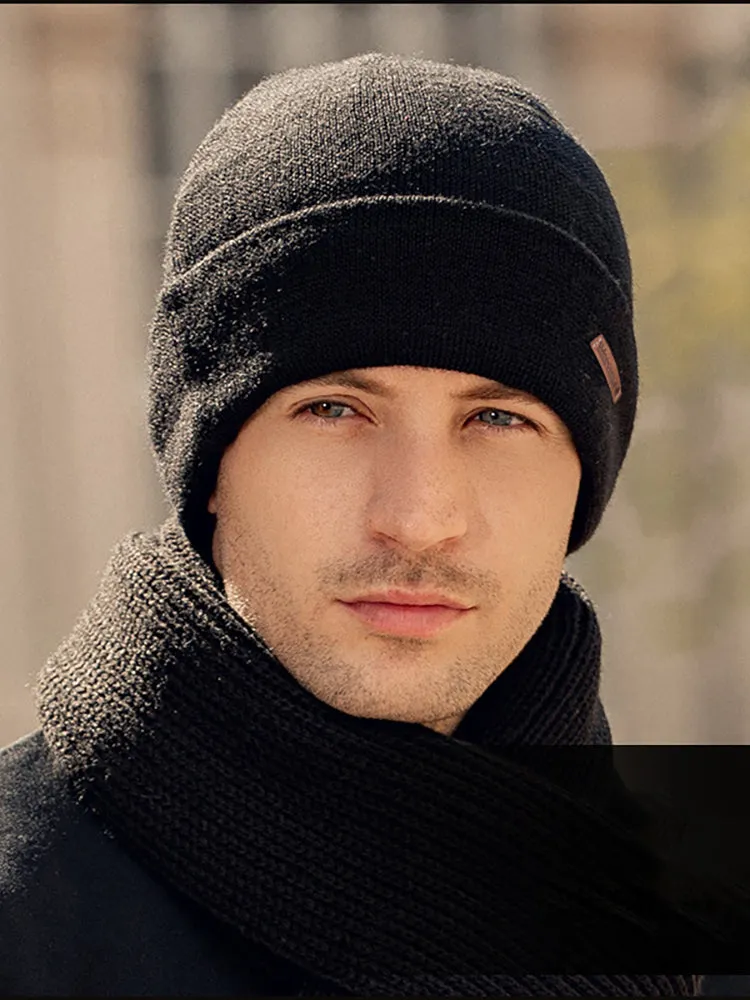 Knitting Men'S Wool Outdoor Velvet Thickening Warm Winter Beanie