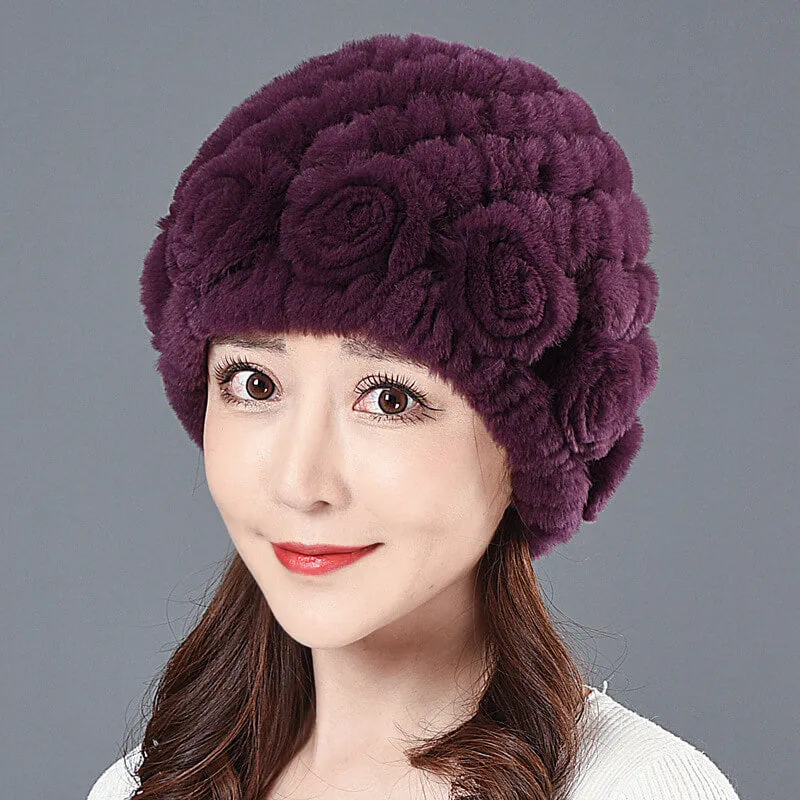 Ladies Skull Hat Knitted Pineapple Hat Real Fur Hat Natural Fur Beanie Hat