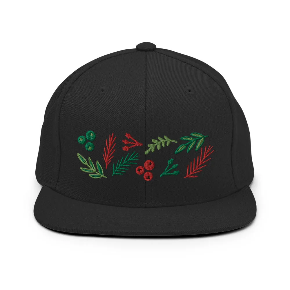 Leaves and Berries Embroidered Snapback