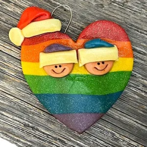 Rainbow Heart Couple Christmas Ornament