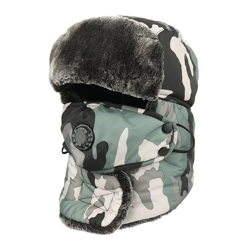 Unisex Camouflage Bomber Hat Russia Ushanka Trapper Cap Male Waterproof Faux Fur Earflap Winter Snow Skiing Hats