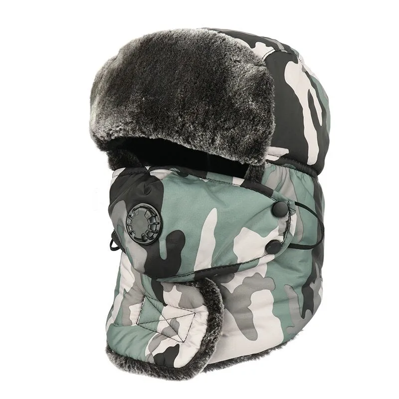 Unisex Camouflage Bomber Hat Russia Ushanka Trapper Cap Male Waterproof Faux Fur Earflap Winter Snow Skiing Hats