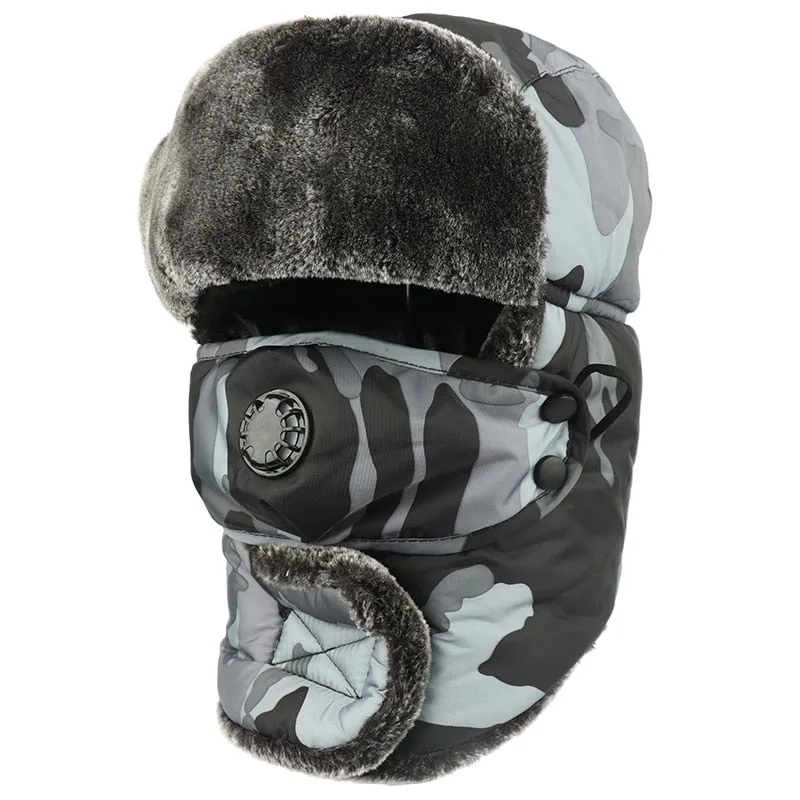 Unisex Camouflage Bomber Hat Russia Ushanka Trapper Cap Male Waterproof Faux Fur Earflap Winter Snow Skiing Hats