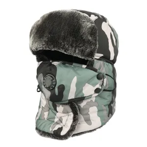 Unisex Camouflage Bomber Hat Russia Ushanka Trapper Cap Male Waterproof Faux Fur Earflap Winter Snow Skiing Hats