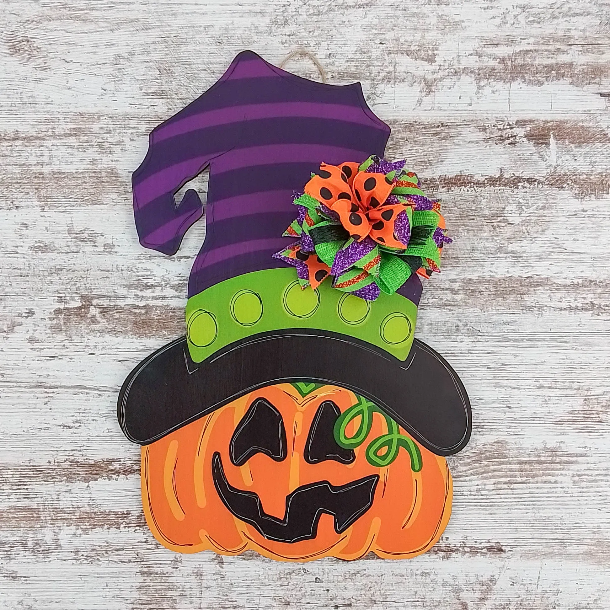 Witch's Costume and Jack-o'-lantern Door Hanger, Halloween Decorative Item, Birch Wood Seasonal Decoration