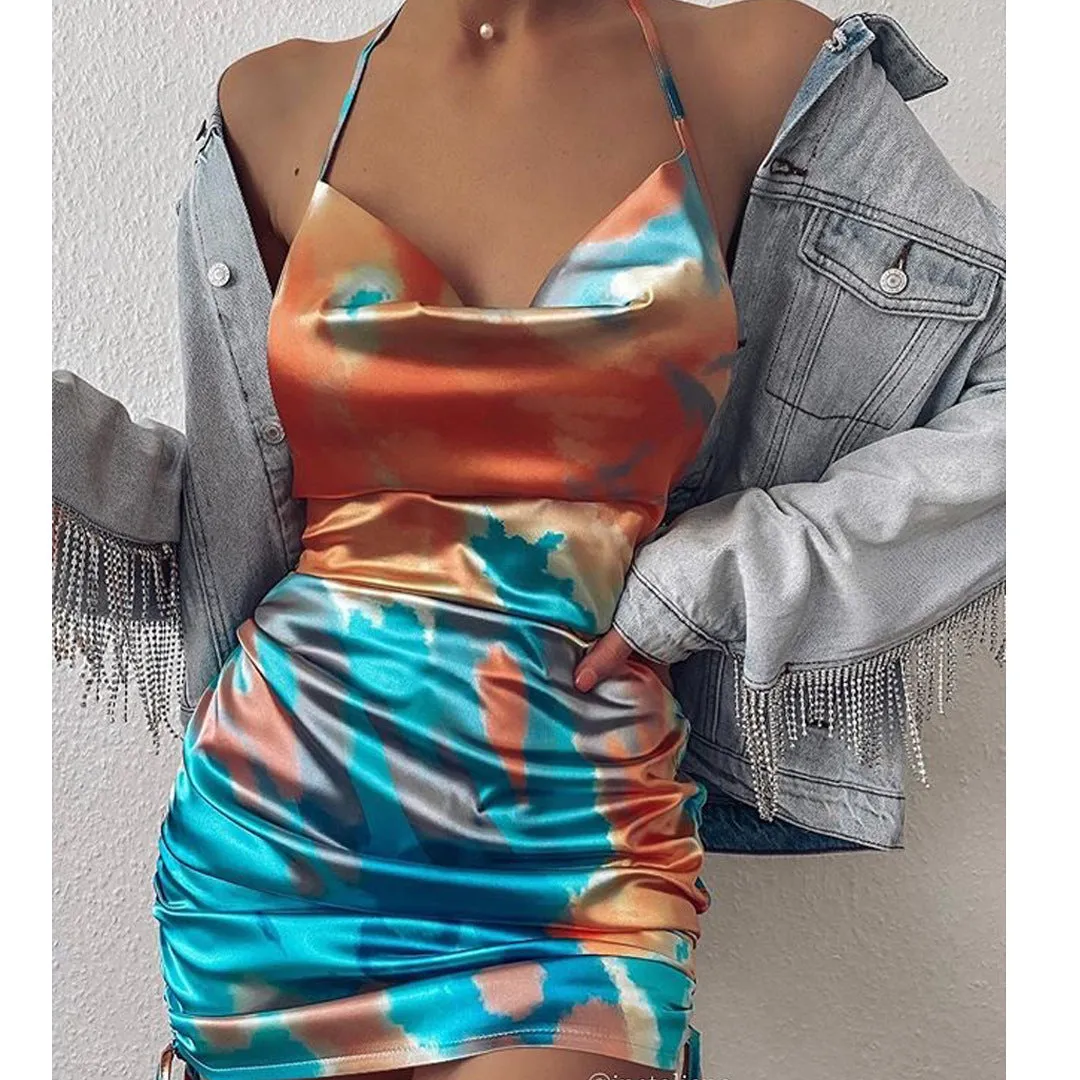 Women's Satin Satin Tie-Dye Printed Dress